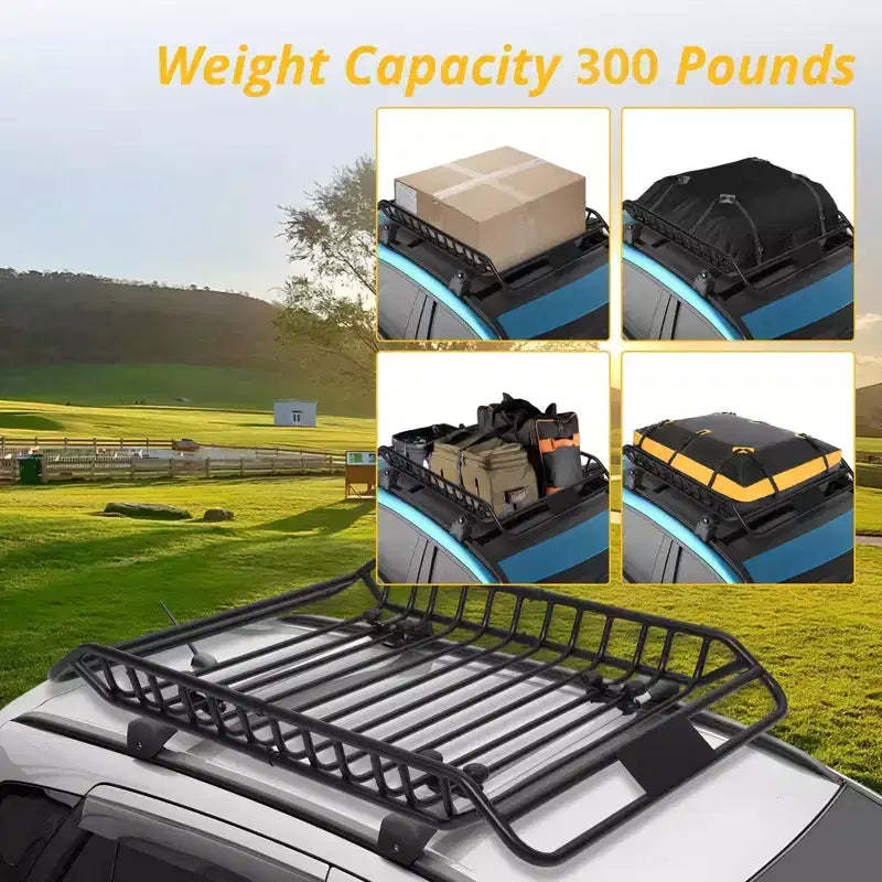 Roof Rack Basket, 63''x43''x6.3'' Heavy Duty Steel Cargo Carrier - 165LBS Load Capacity for SUV, Truck, Cars