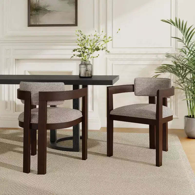 Christopher Knight Home Barbara Mid-Century Modern Rubberwood Boucle Upholstered Dining Chair with Curved Back (Set of 2)