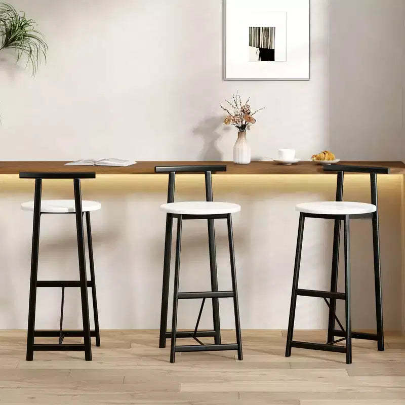 MAYEERTY Set of 3 Metal Bar Stools Counter Height With Backrest for Dining Pub Room Black White
