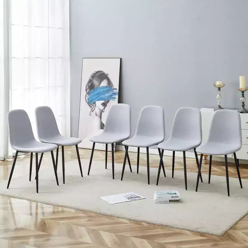 MAYEERTY Set of 6 Comfortable Linen Cotton Dining Chairs Light Gray Integrated Seat Backrest Modern Style