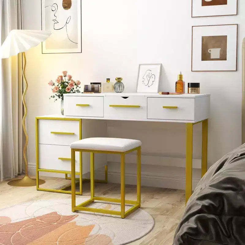 Okak Makeup Vanity Dresser Set with Mirror, Modern Storage Cabinet with 4 Drawers, Wood Dressers with Nightstand for Bedroom