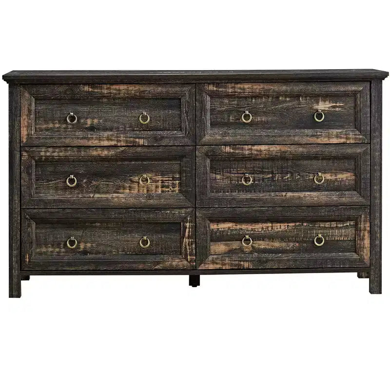 Okak Farmhouse 6/8-Drawer Dresser, Wide Storage Cabinet with Metal Handles, Wooden Dressers for Bedroom Closet, Dark Oak