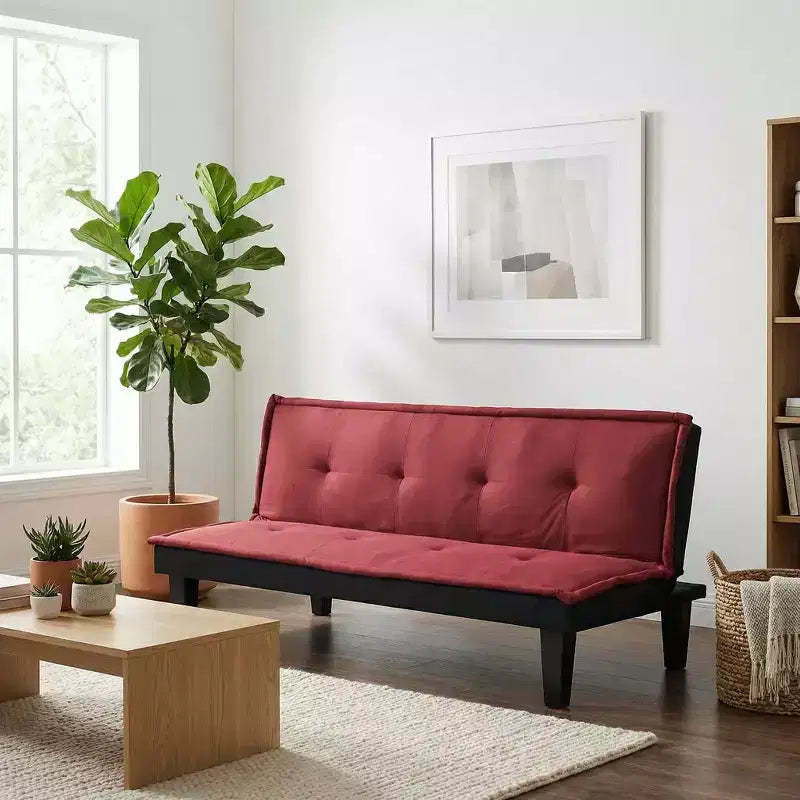 MAYEERTY 62.99 Faux Suede Convertible Futon Sofa Bed, 5-Position Adjustable Backrest Twin Sleeper Couch