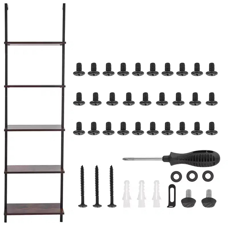 VEVOR Ladder Shelf, 5-Tier Bookshelf 17.3x11.8in, Open Wall-Mounted Ladder Shelf with Metal Frame,Storage Rack Sundries Holder, Black