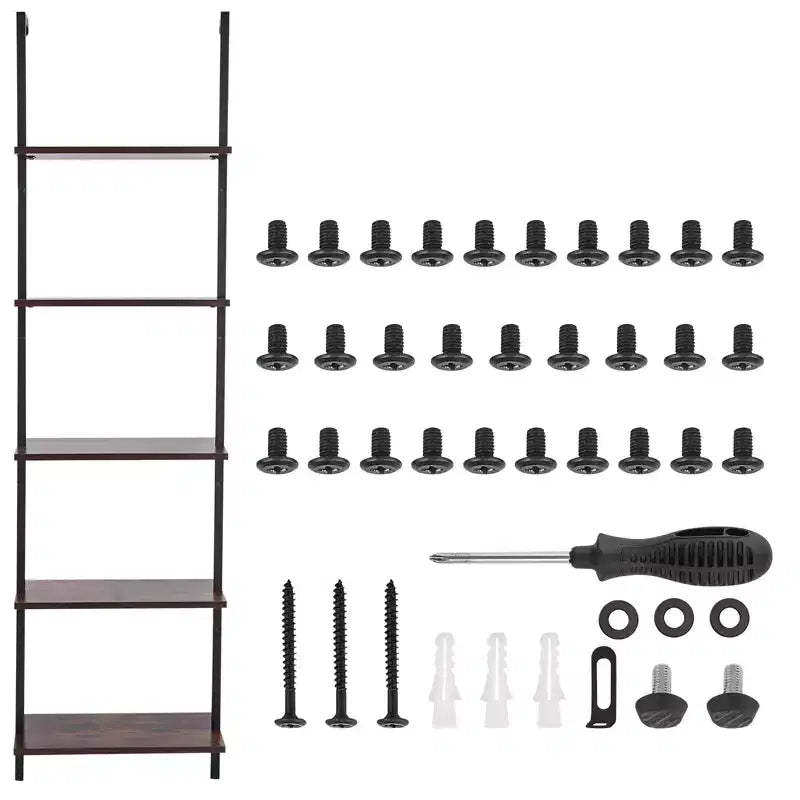 VEVOR Ladder Shelf, 5-Tier Bookshelf 17.3x11.8in, Open Wall-Mounted Ladder Shelf with Metal Frame,Storage Rack Sundries Holder, Black
