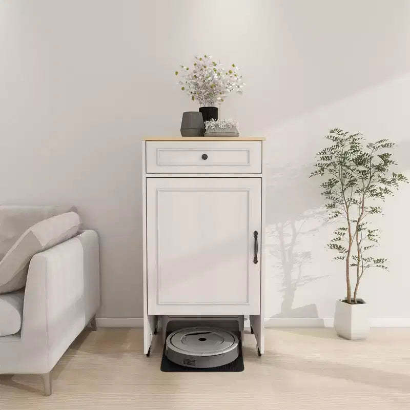 AndMakers Antique White 39.37 in. H Accent Cabinet with 1 Drawer