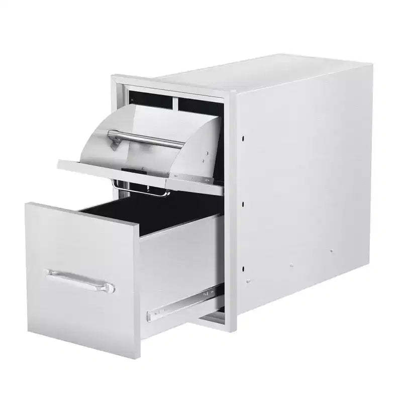 Outdoor Kitchen Drawers with Paper Towel Holder, Triple BBQ Access Drawers, Stainless Steel Flush Mount BBQ Island Drawers for Outdoor Kitchen