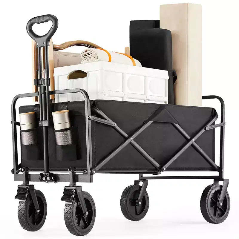 Collapsible Folding Wagon Cart with All-Terrain Wheels Heavy Duty Utility Cart for Camping and Shopping 330lbs Capacity(Large-Black)