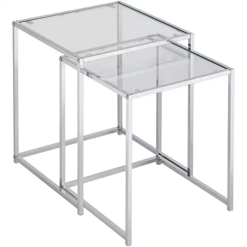 Studio 55D Rodney Modern Chrome Square Nesting Tables Set of 2 15 3/4 Wide Silver Clear Glass Tabletop for Living Room Bedroom
