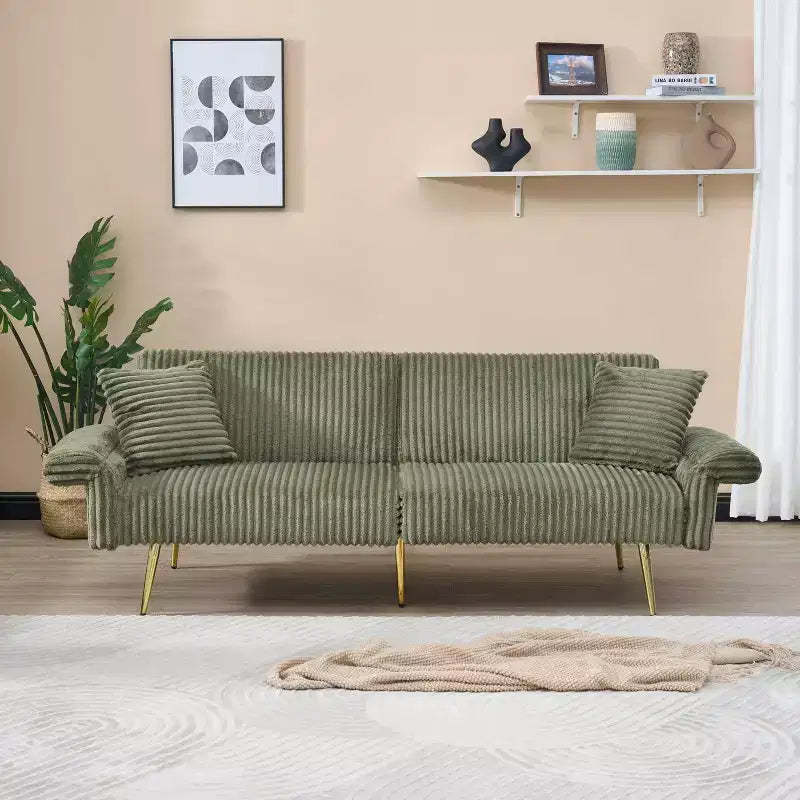 MAYEERTY Corduroy Sofa Foldable Double Sofa Bed with Folding Armrests Suitable for Living Room and Small Spaces Green