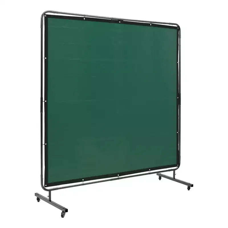 VEVOR Welding Screen with Frame, 6' x 6' Welding Curtain Screen, Flame-Resistant Vinyl Welding Protection Screen on 4 Swivel Wheels, Green