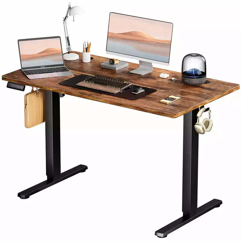 Ergonomic Height Adjustable Electric Standing Desk with T-Shaped Metal Frame and Memory Presets Modern Computer Workstation-47.20x23.60x46.40-Brown