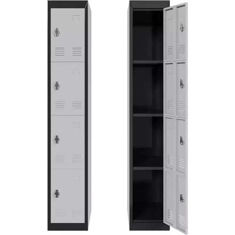 72 Metal Storage Cabinet with 4 Door, Lockers for Employees Students with Shelves, Metal Storage Steel Locker for School Office Gym, Grey+Black