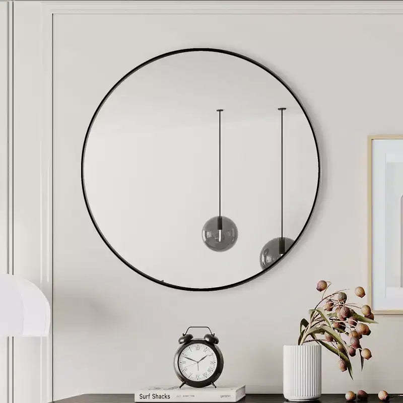 28 Wall Mounted Black Circular Mirror Metal Framed Mirror
