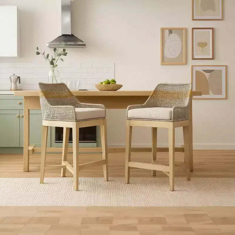 Royal Hampton 30 Inch Barstool Chair | Handcrafted Mango Wood | Cotton Rope Weaving