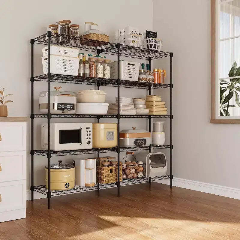 Acekool 5-Tier Heavy Duty Wire Shelving Unit, Adjustable Metal Storage Rack with Floor Levelers, 59 W x 14 D x 59 H, Black