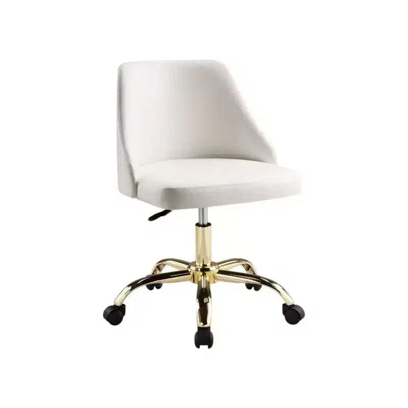 HomeRoots White and Gold Faux Leather Adjustable Height Swivel Rolling Office Chair