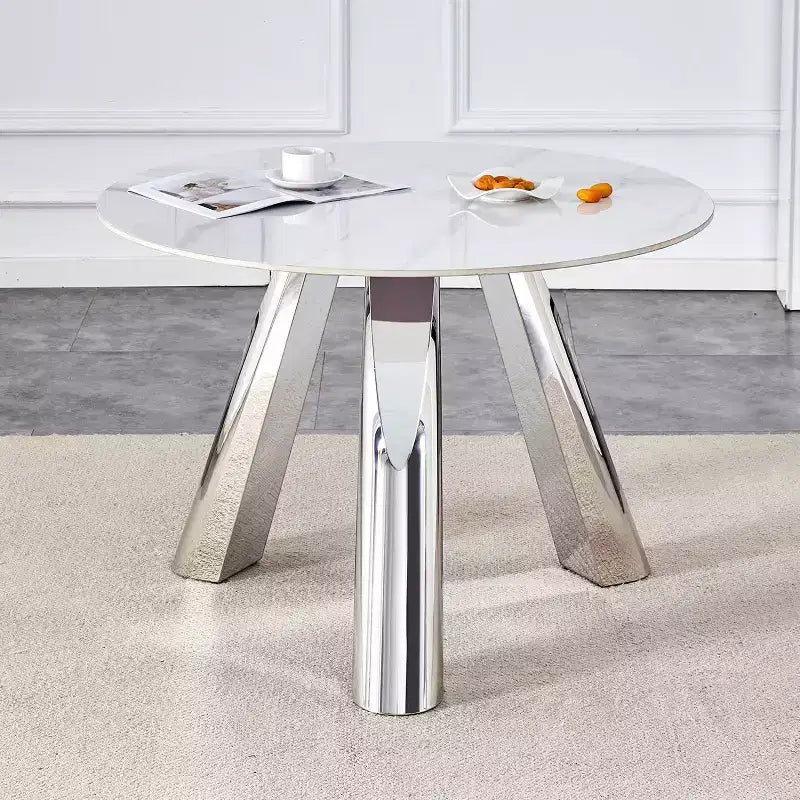 Okak Round Dining Table for 4-6 People, 42 with Marble Top Stainless Steel Leg for Dining Room Kitchen Living Room