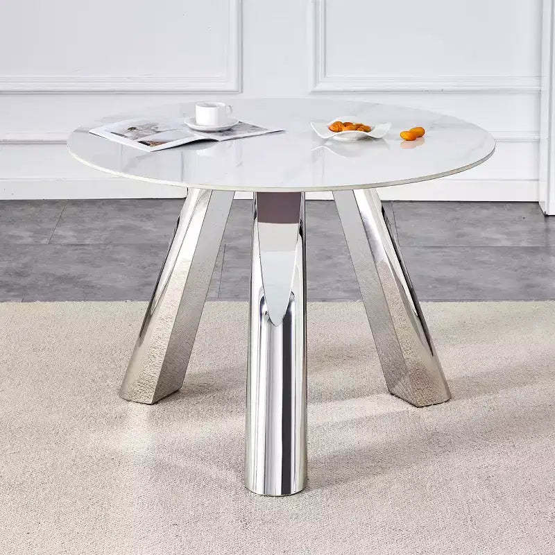 Okak Round Dining Table for 4-6 People, 42 with Marble Top Stainless Steel Leg for Dining Room Kitchen Living Room