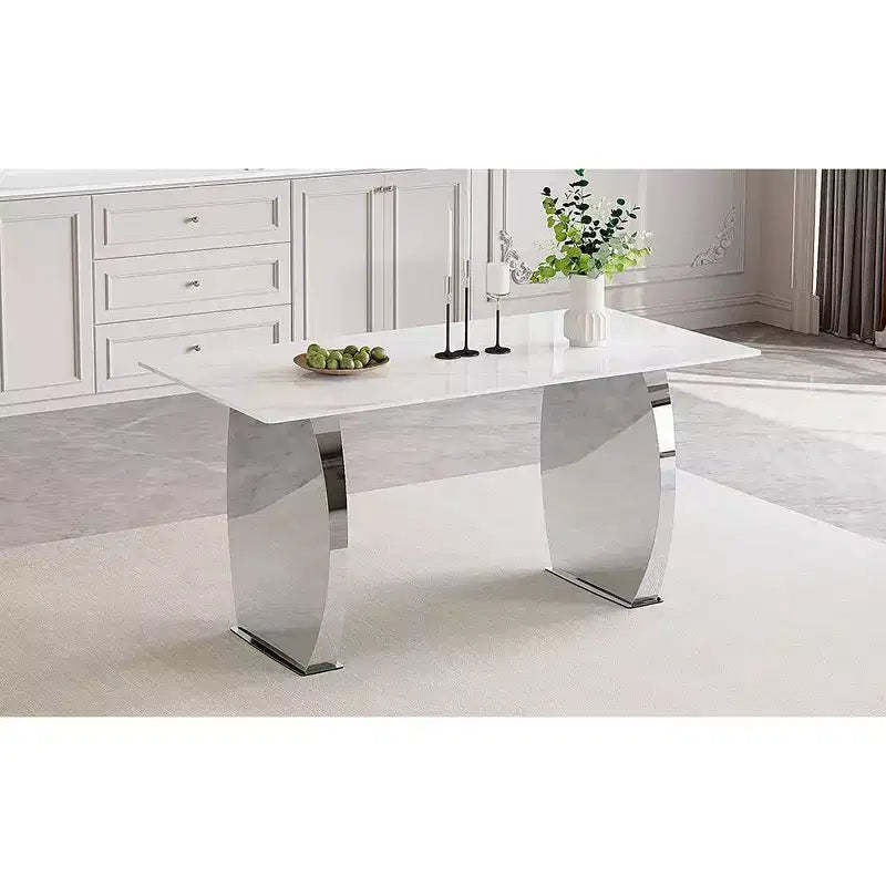 Okak Rectangular Dining Table with Patterned Tabletop, Stone Kitchen Table for Dining Room Living Room Office Kitchen