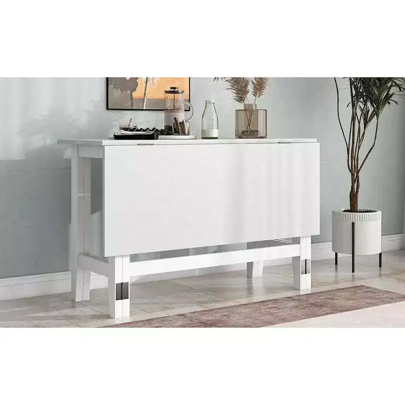 Okak Farmhouse Rectangle Extendable Dining Table with 18 Inch Drop Leaf Kitchen Table for 4,Space-Saving,White