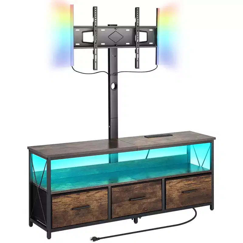 VEVOR 52 TV Stand with Mount for up to 75 in TVs, Entertainment Center with Power Outlet, Height Adjustable TV Console, Brown