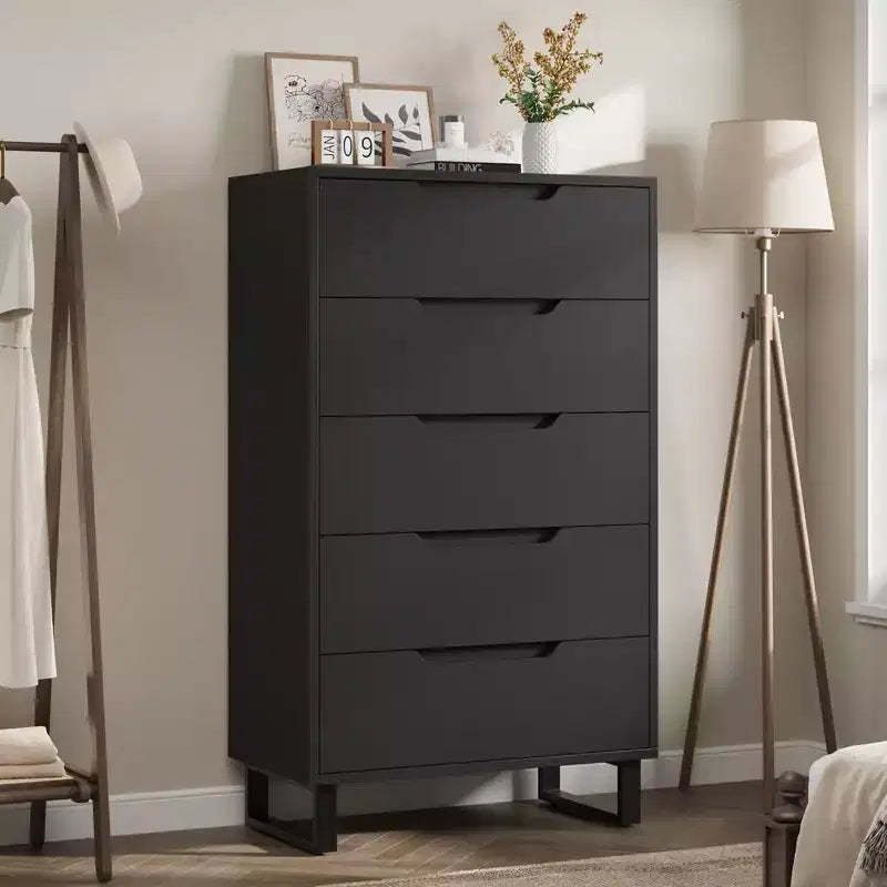 5 Dresser for Bedroom, 47 Tall Dresser, Vertical Drawer Dresser with Storage Freestanding, Wooden Closet Dresser for Living Room, Entryway, White