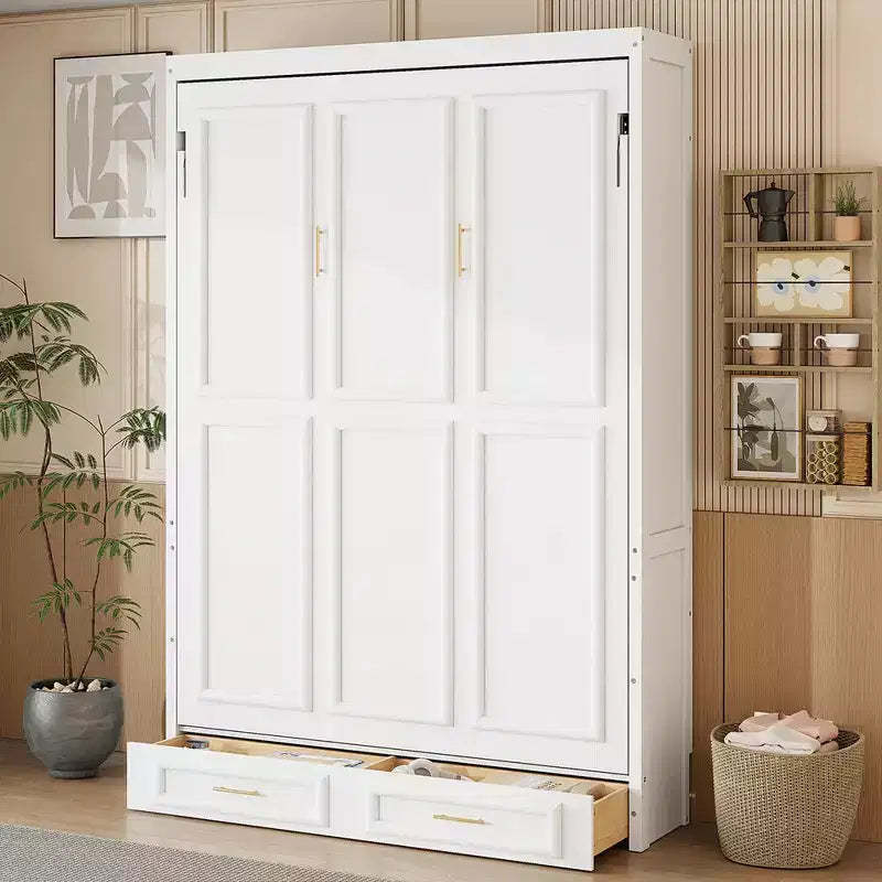 Merax Elegant Full Size Murphy Bed with 2 Drawers, Beige