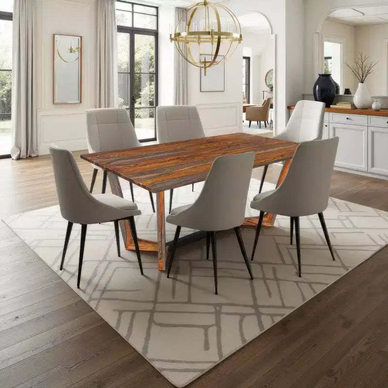Royal Hampton 67 Inch Rectangular Sheesham Wood Dining Table with Black Metal Trestle Base