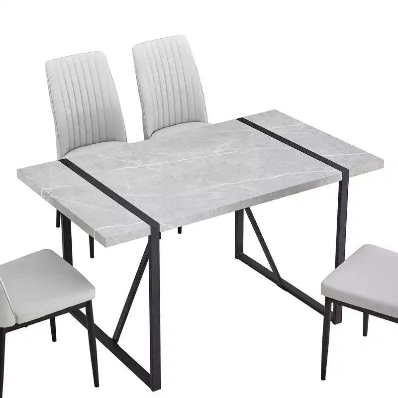 Okak Rectangular Dining Table with Faux Marble Top and Metal Base Kitchen Table for 6 for Dining Room, Gray