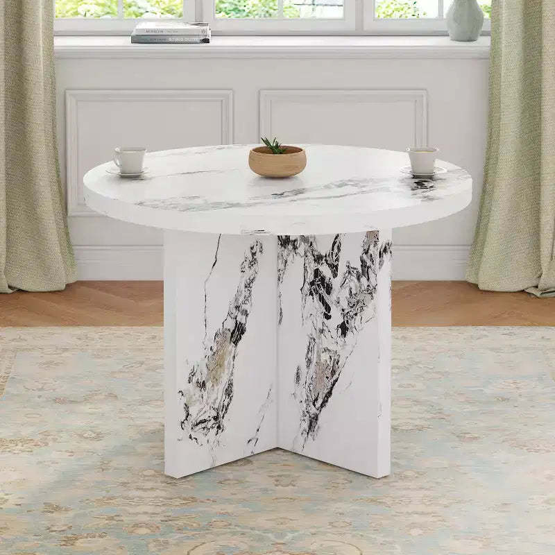 Okak 42 Inch Round Dining Table Modern Kitchen Table with MDF Legs for 4 Person, for Living Room, Dining Room, White