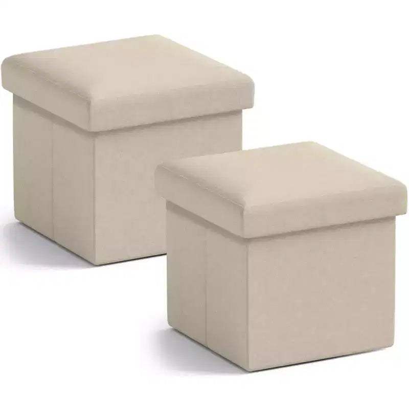 Ornavo Home 2 Pack 12 Small Square Collapsible Storage Ottoman, Foot Stool, Seat
