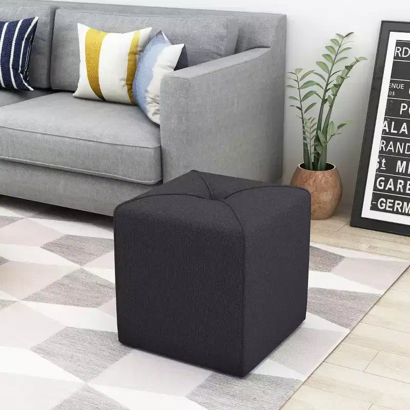 GDFStudio Tammy Modern Fabric Tufted Square Ottoman with Tonal Piping