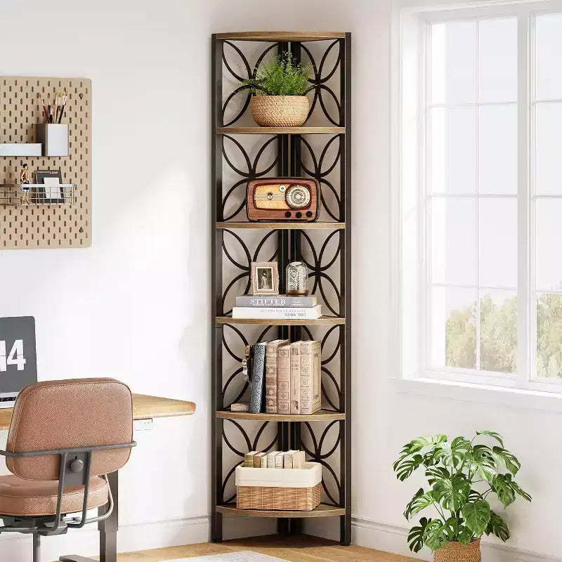 Lantine 6-Tier Corner Shelf, 70.9 Bookshelf Display Rack, Storage Shelving Unit Plant Stand for Living Room, Bedroom, Bathroom, Kitchen