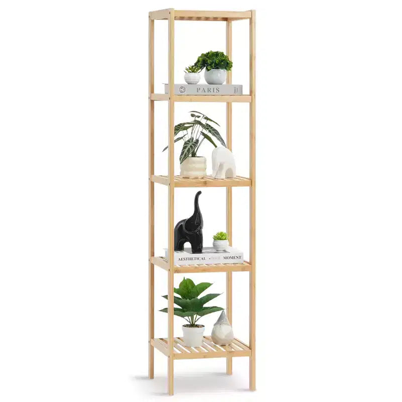 VEVOR 5-Tier Bathroom Standing Shelf, Narrow Shelving Unit, Display Storage Rack Organizer, Freestanding Flower Plant Stand, Bamboo Natural Color