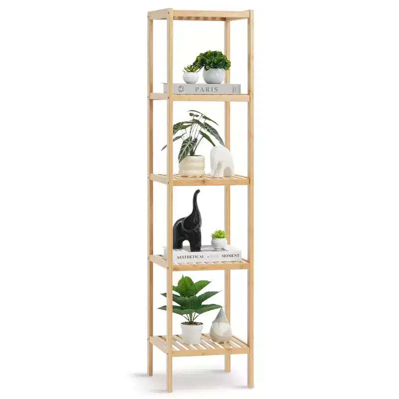 VEVOR 5-Tier Bathroom Standing Shelf, Narrow Shelving Unit, Display Storage Rack Organizer, Freestanding Flower Plant Stand, Bamboo Natural Color