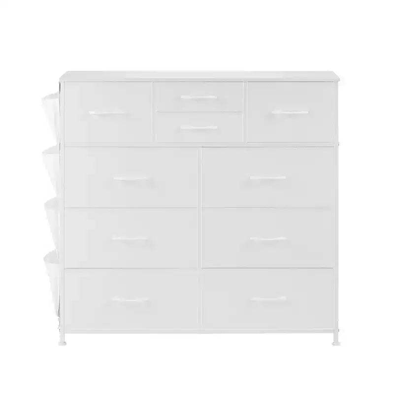 VEVOR 10 Drawer Dresser, Fabric Drawer Dresser with Fabric Bins, Closet Storage Drawers with Easy Pull Handle and Sturdy Steel Frame, White