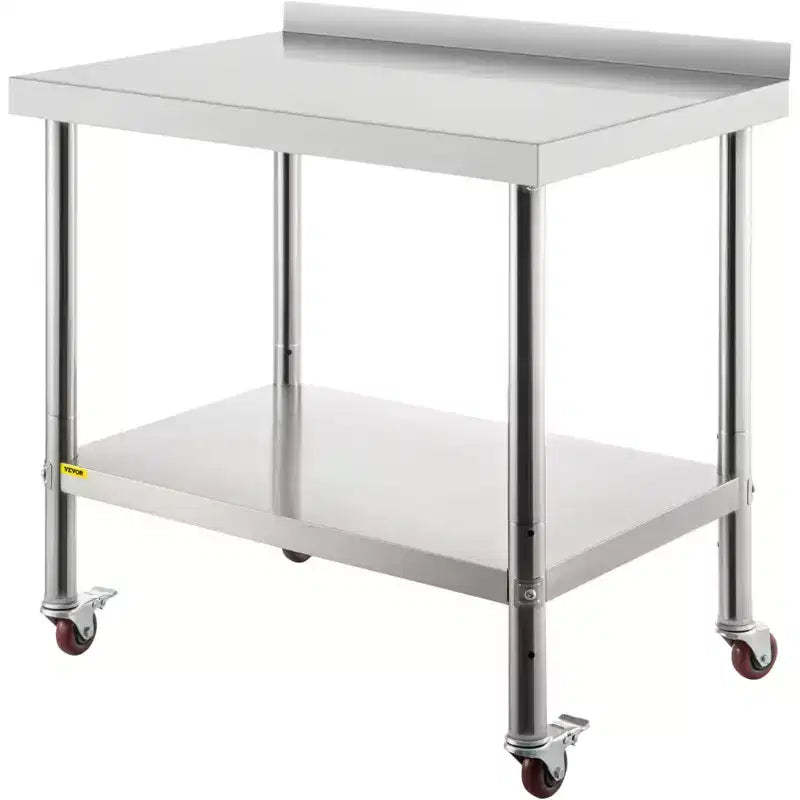 VEVOR Stainless Steel Prep Table, 30 x 24 x 35 Inch, 440lbs Load Capacity Heavy Duty Metal Worktable, Silver