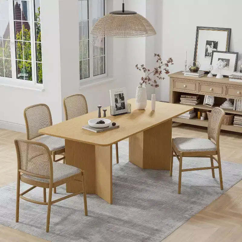 67 Farmhouse Large Rectangle Yellow Dining Table for 4-6 People with V-Shaped Legs for Dining Room and Living Room