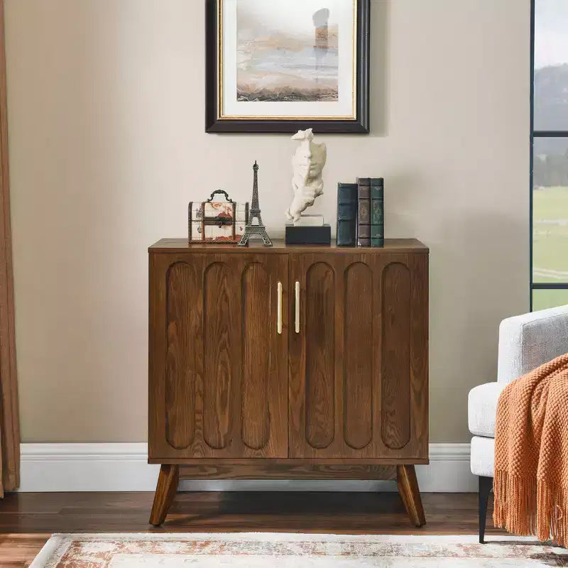 Okak Mid Century Modern Fluted Sideboard Cabinet with Adjustable Storage,Solid Wood Bar Buffet Cabinet for Kitchen Dining/Living Room