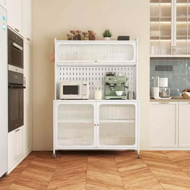 Okak Buffet Cabinet with Storage, Tall Sideboard with Glass Doors & Adjustable Shelves, Pantry Cabinet Cupboard for Kitchen Dining Room