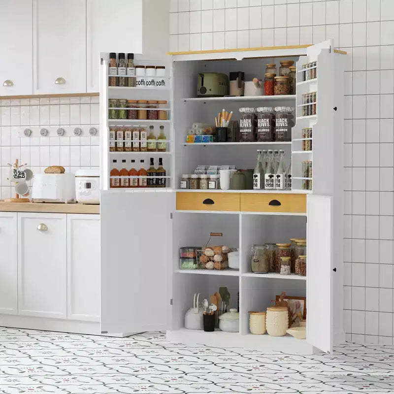 Okak Modern 71.3 Freestanding Tall Cupboard Dining Room Cabinet with Storage, 2 Adjustable Shelves, 8 Door Shelves for Kitchen Living Room