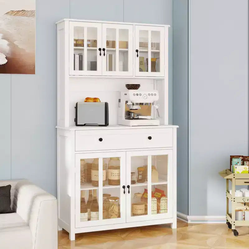 Okak 71 Freestanding Buffet Cabinet with Storage, Sideboard Cabinet Modern Pantry Cabinet with Microwave Oven Countertop, 5 Doors 1 Drawer