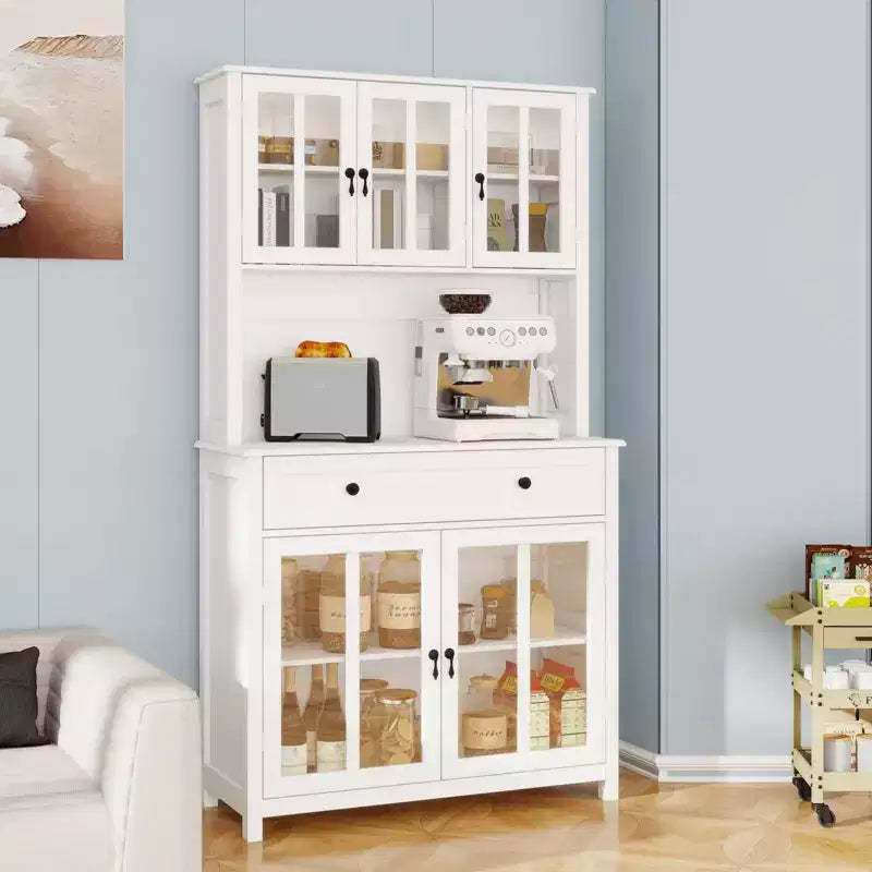 Okak 71 Freestanding Buffet Cabinet with Storage, Sideboard Cabinet Modern Pantry Cabinet with Microwave Oven Countertop, 5 Doors 1 Drawer