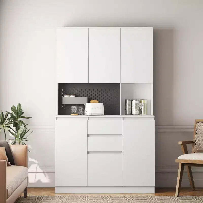 Okak 74 Freestanding Buffet Cabinet with Storage, Sideboard Cabinet Modern Pantry Cabinet with Microwave Stand & Charging Station