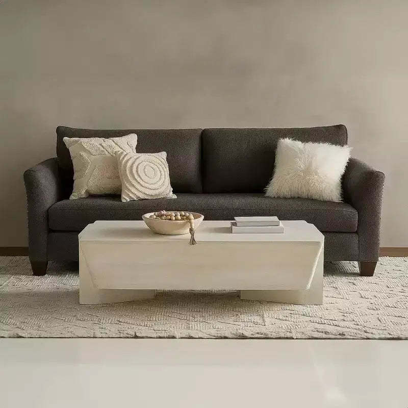 Royal Hampton Coffee Table | 45 Rectangular Handcrafted Mango Wood | Solid Asymmetric Base
