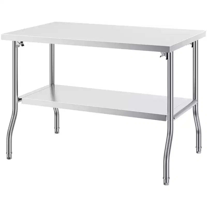 VEVOR Folding Commercial Prep Table, 48 x 30 Inch Commercial Worktable Workstation with Undershelf, Heavy-duty Stainless Steel Folding Table, Silver