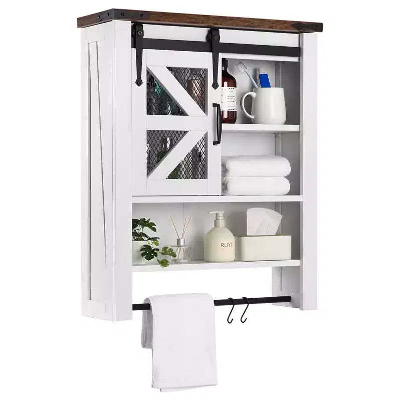 Bathroom Wall Cabinet, Over Toilet Storage Cabinets with Sliding Barn Door & Adjustable Shelf, Kitchen Storage Cupboard, 23.6 D x 7.9 W x 29.1 H