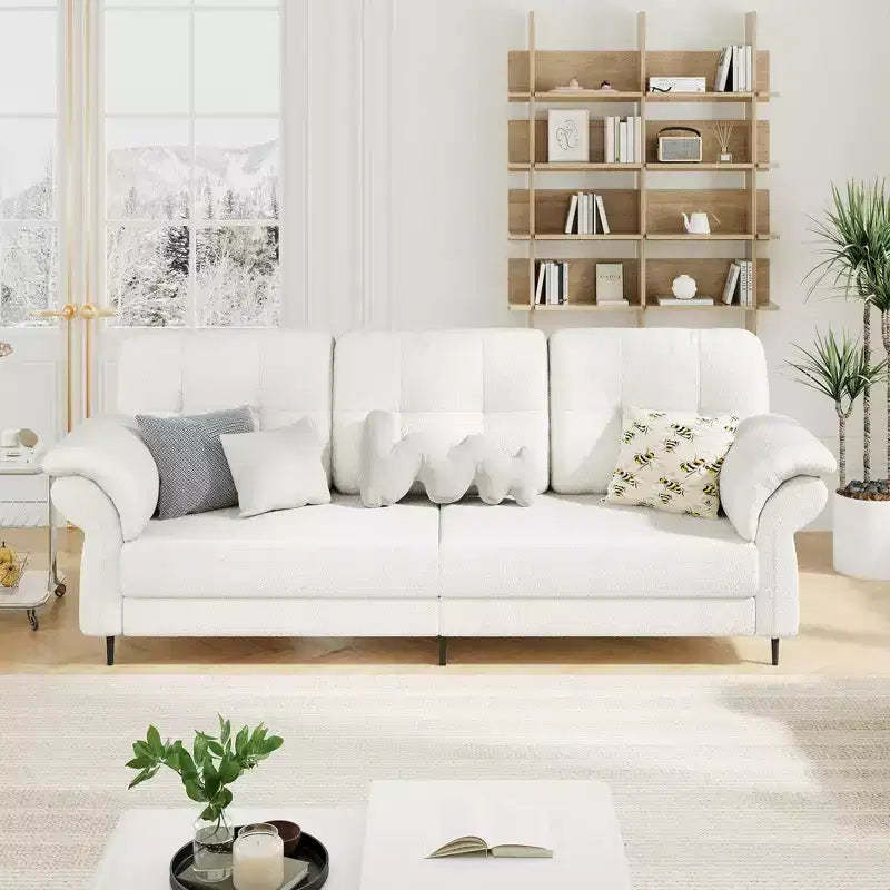 GustoWave 84'' Teddy Velvet Sofas for Living Room with Curved Armrests, Minimalist 3-seater Sofa with Convenient Side Pockets