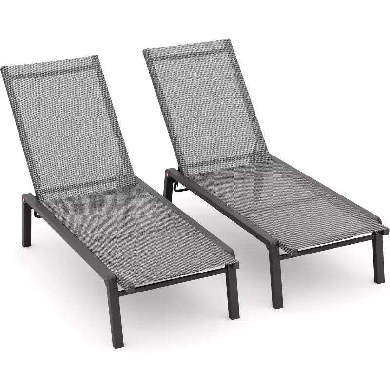 Summit Adventure Set of 2 Foldable Aluminum Chaise Lounges - 4-Position Adjustable Recliners for Pool & Patio (Grey)